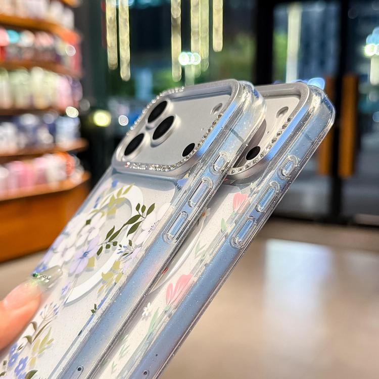 Custodia magnetica glitter floreale per iPhone 18 Pro