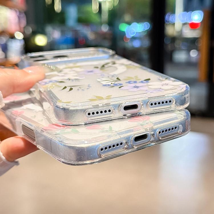 Custodia magnetica glitter floreale per iPhone 15 Pro Max