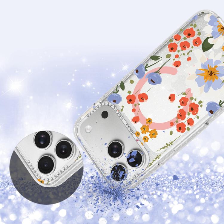 Custodia magnetica glitter con motivo floreale per iPhone 17