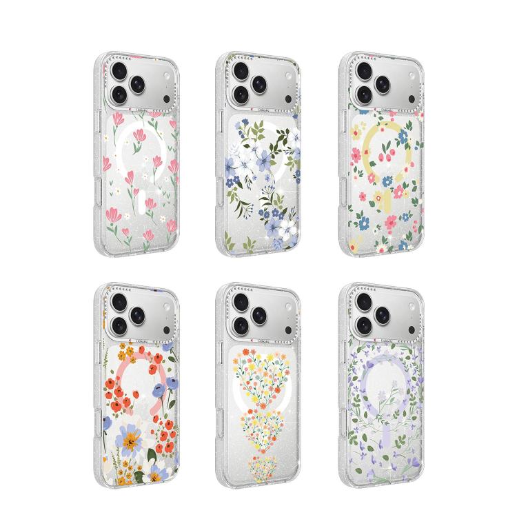 Custodia magnetica glitter floreale per iPhone 15 Pro Max
