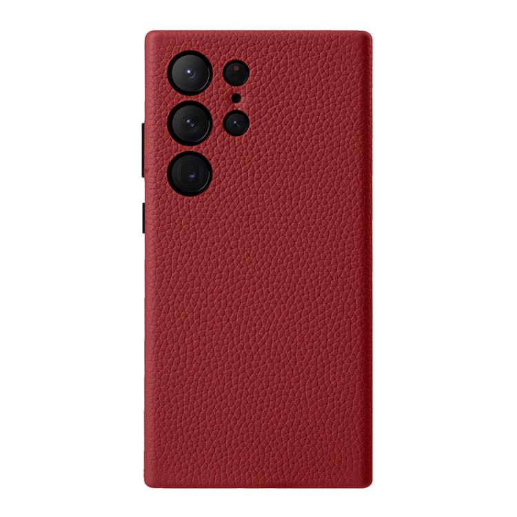 Custodia in vera pelle con texture litchi e cornice metallica per Samsung Galaxy