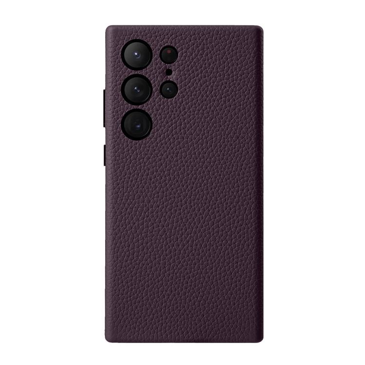 Custodia in vera pelle con texture litchi e cornice metallica per Samsung Galaxy