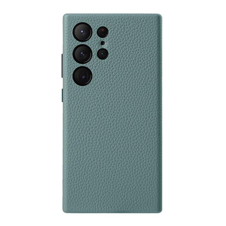 Custodia in vera pelle con texture litchi e cornice metallica per Samsung Galaxy