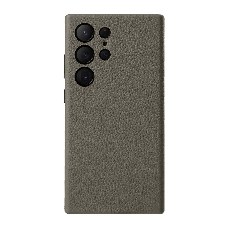 Custodia in vera pelle con texture litchi e cornice metallica per Samsung Galaxy
