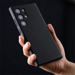 Custodia in vera pelle con texture litchi e cornice metallica per Samsung Galaxy