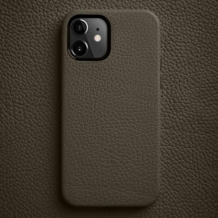 Custodia in vera pelle per iPhone 13 e 12 con cornice metallica