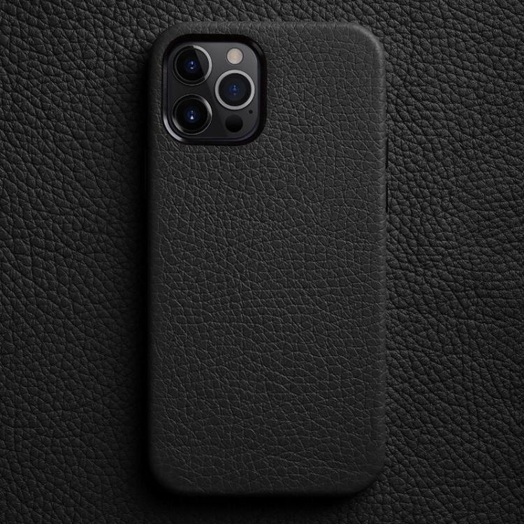 Custodia in vera pelle per iPhone 13 e 12 con cornice metallica
