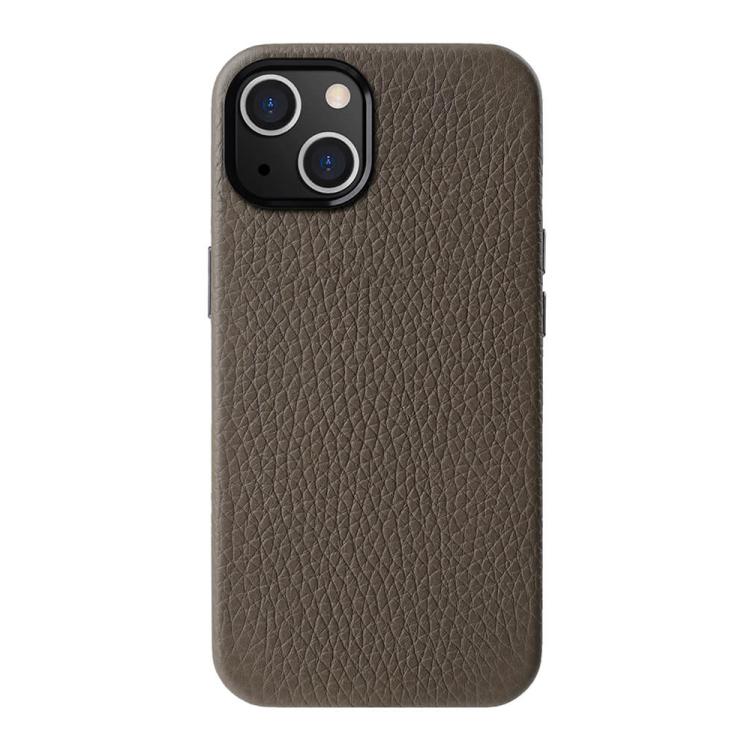 Custodia in vera pelle per iPhone 13 e 12 con cornice metallica