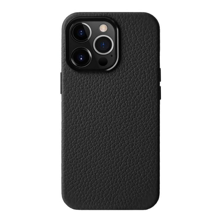 Custodia in vera pelle con cornice metallica per iPhone 14 Pro