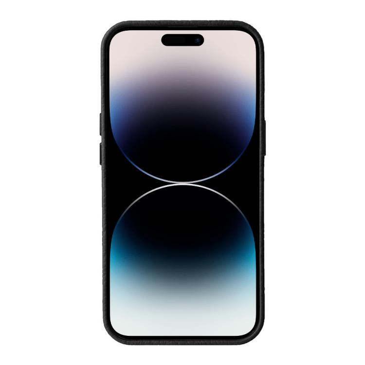 Custodia in vera pelle con cornice metallica per iPhone 14 Pro