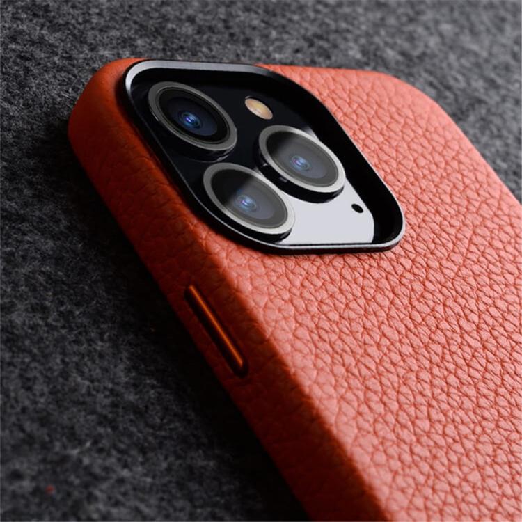 Custodia in vera pelle per iPhone 15 Pro Max con cornice metallic