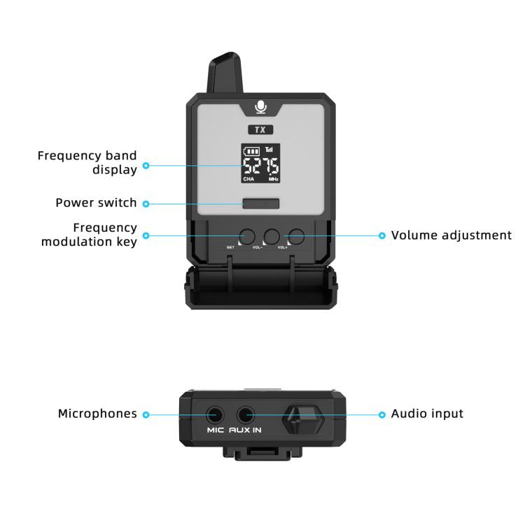 Sistema microfonico wireless UHF indossabile DEBRA DT-01, 1 trasmettitore e 1 ricevitore., DT-01