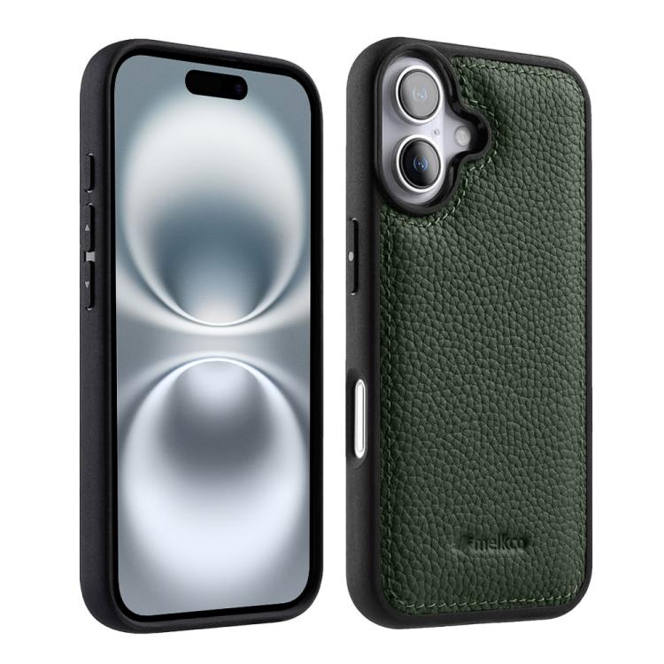 Custodia in vera pelle con texture litchi per iPhone 16