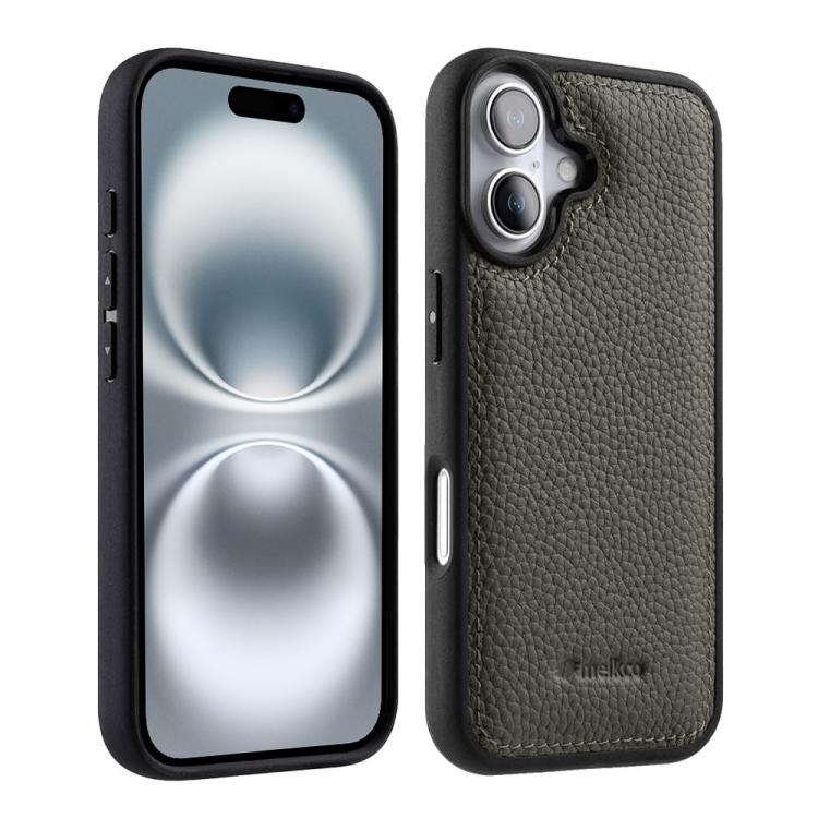 Custodia in vera pelle con texture litchi per iPhone 16