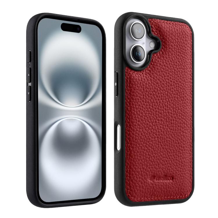Custodia in vera pelle con texture litchi per iPhone 16