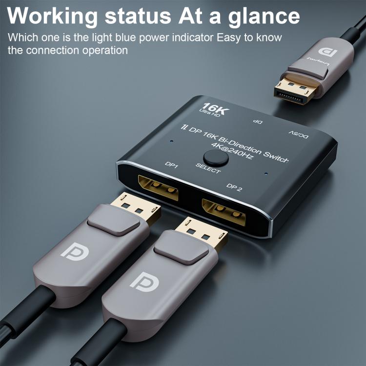 Switcher DisplayPort 2 In 1 Out 16K Ultra HD Video Converter