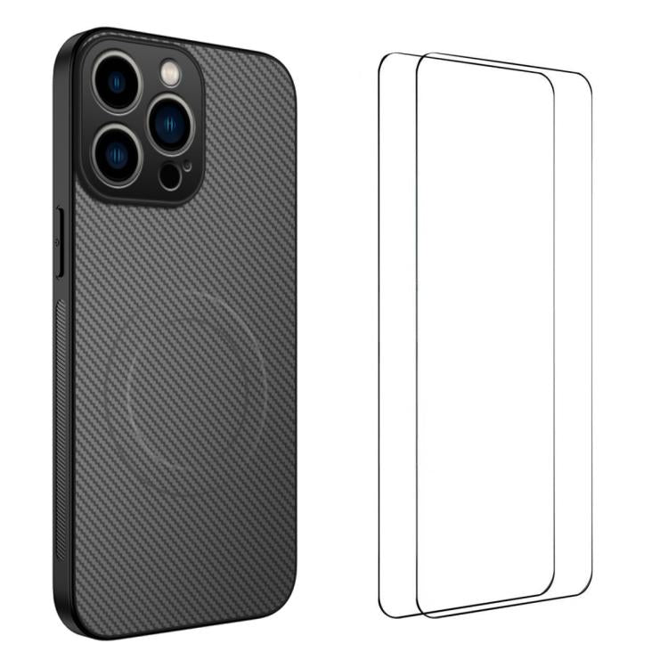 Custodia magnetica fibra di carbonio con 2 pellicole per iPhone 1
