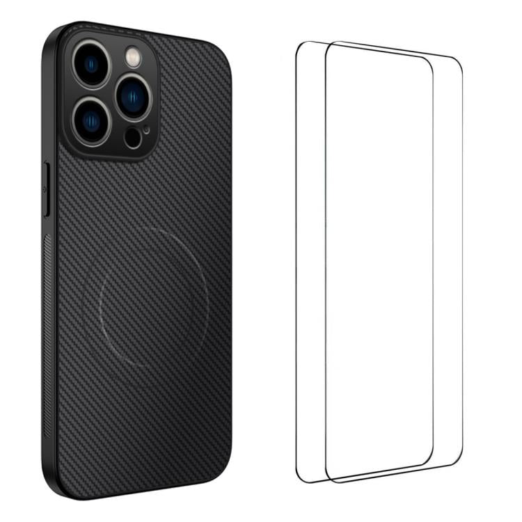 Custodia magnetica fibra di carbonio con 2 pellicole per iPhone 1