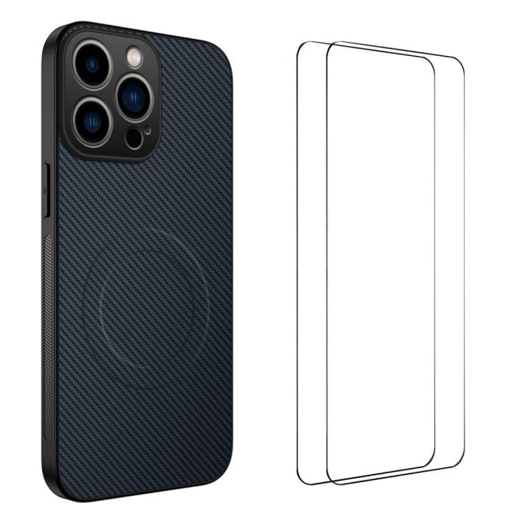Custodia magnetica fibra di carbonio con 2 pellicole per iPhone 1