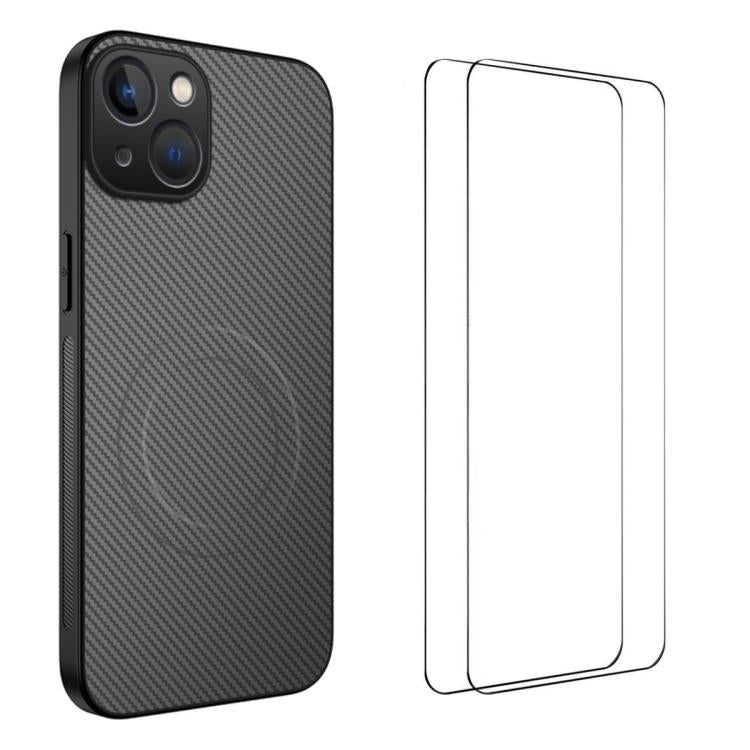 Custodia magnetica fibra di carbonio con 2 pellicole per iPhone 1