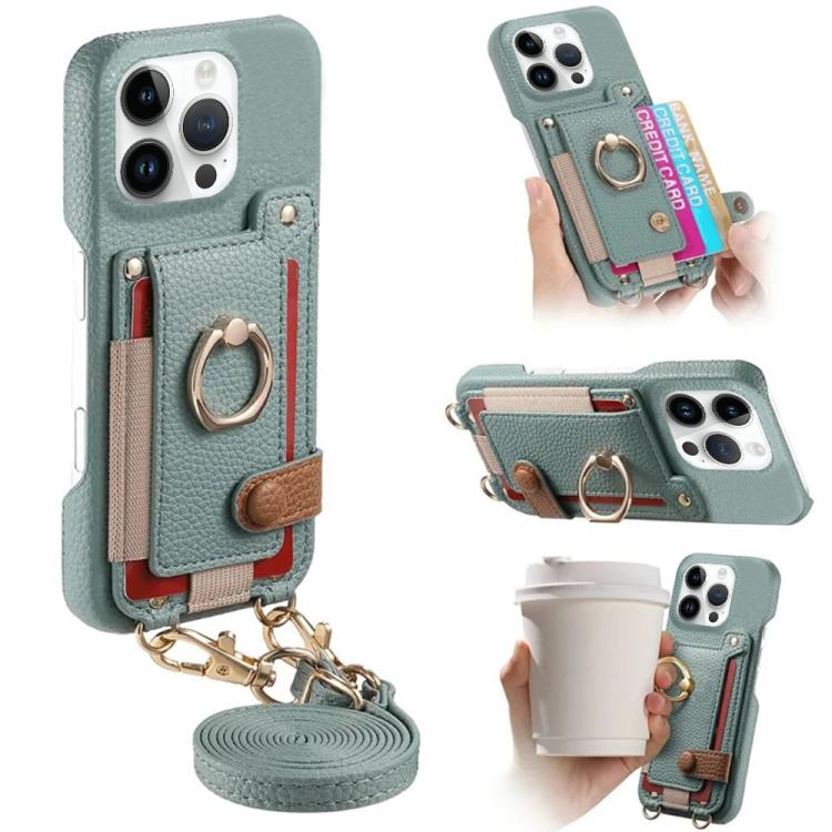 Custodia portafoglio in pelle vegana con anello per iPhone 16 Pro