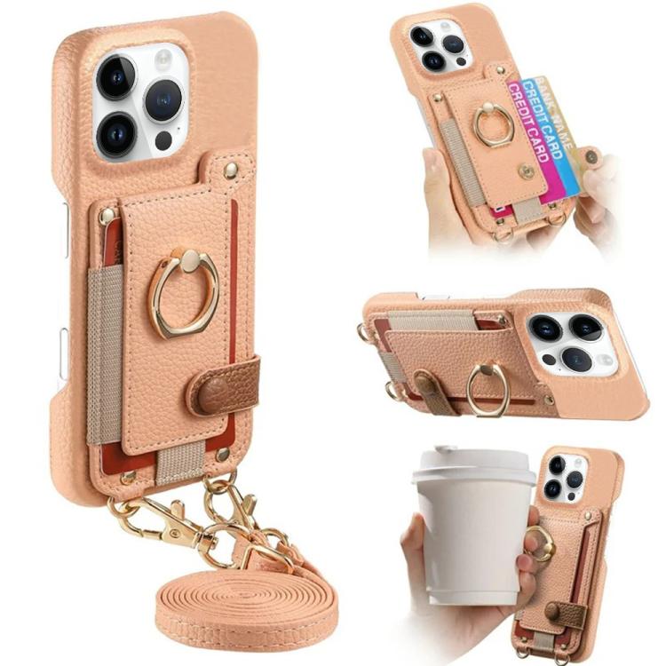 Custodia portafoglio in pelle vegana con anello per iPhone 16 Pro