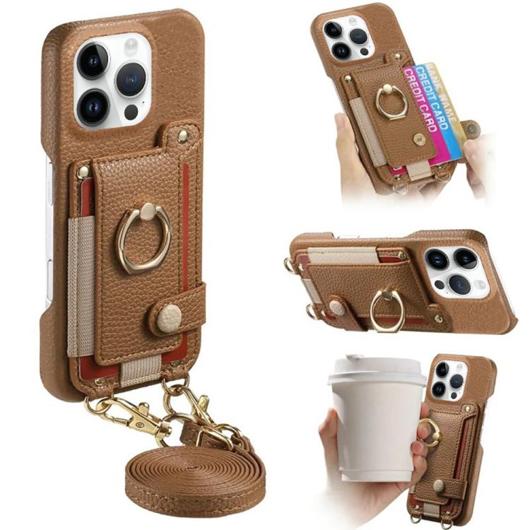 Custodia portafoglio in pelle vegana con anello per iPhone 16 Pro