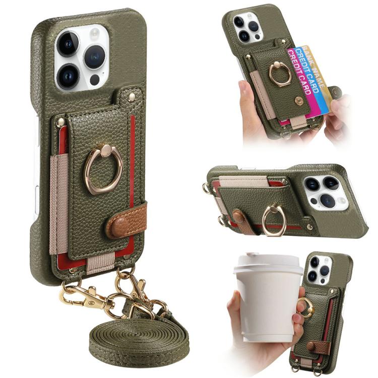 Custodia portafoglio in pelle vegana con anello per iPhone 16 Pro