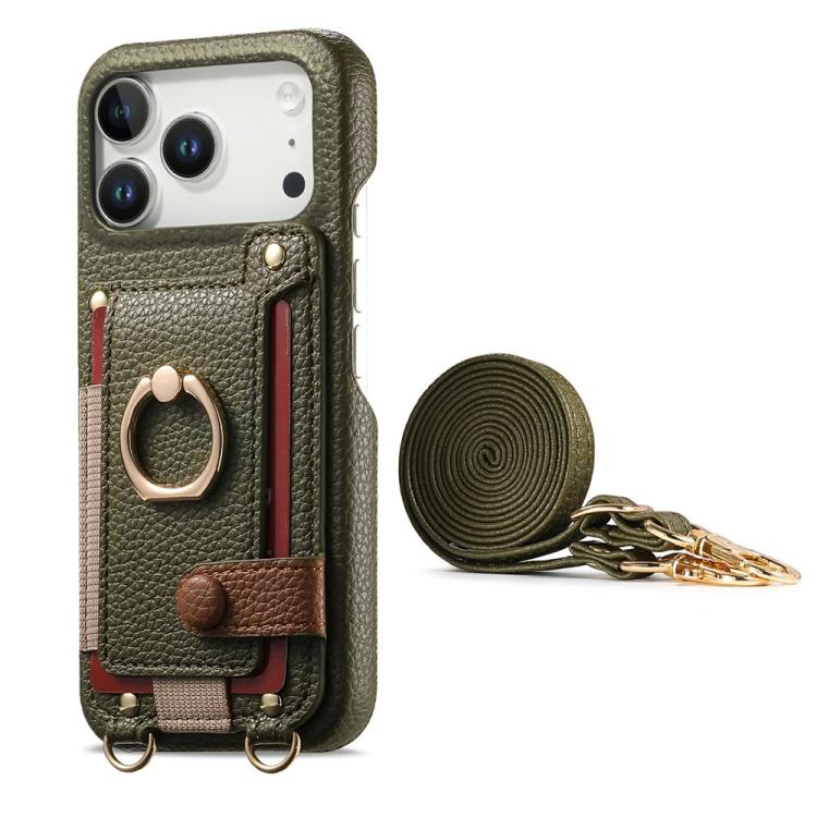 Custodia portafoglio in pelle vegana con anello per iPhone 16 Pro