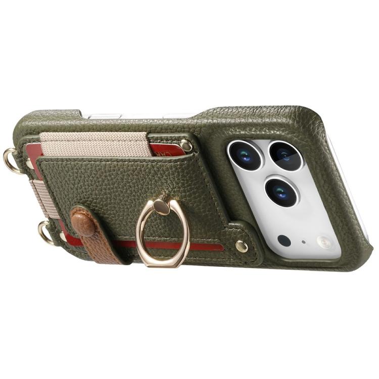 Custodia portafoglio in pelle vegana con anello per iPhone 16 Pro
