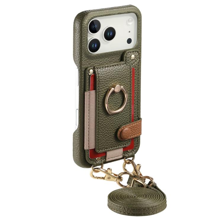 Custodia portafoglio in pelle vegana con anello per iPhone 16 Pro