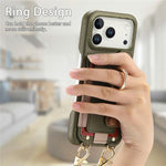 Custodia portafoglio in pelle vegana con anello per iPhone 16 Pro