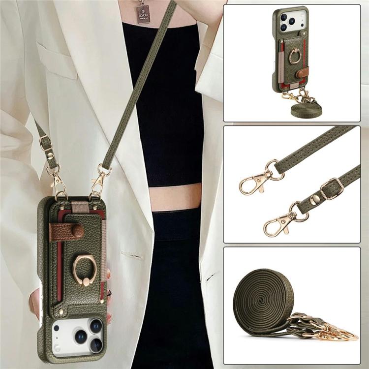 Custodia portafoglio in pelle vegana con anello per iPhone 16 Pro