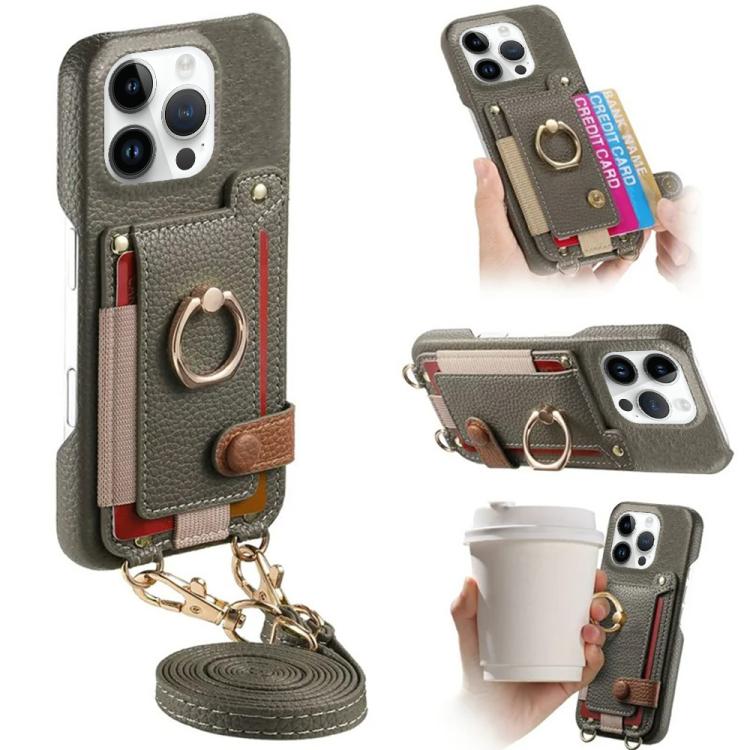Custodia portafoglio in pelle vegana con anello per iPhone 16 Pro