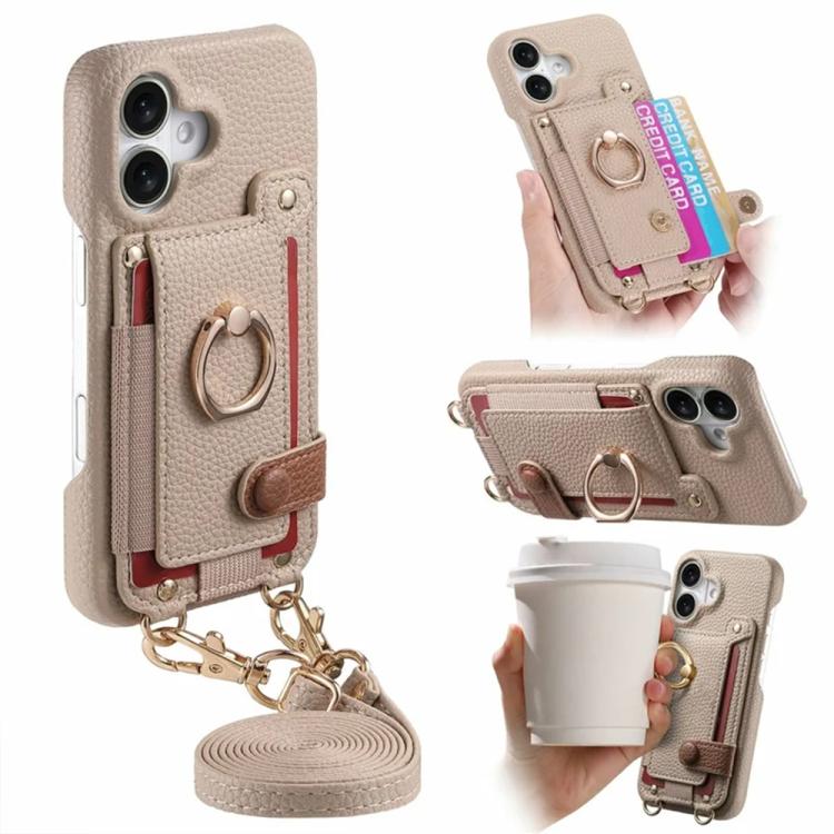Custodia portafoglio in pelle vegana con anello per iPhone 16 Pro