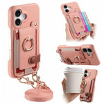 Custodia portafoglio in pelle vegana con anello per iPhone 16 Pro