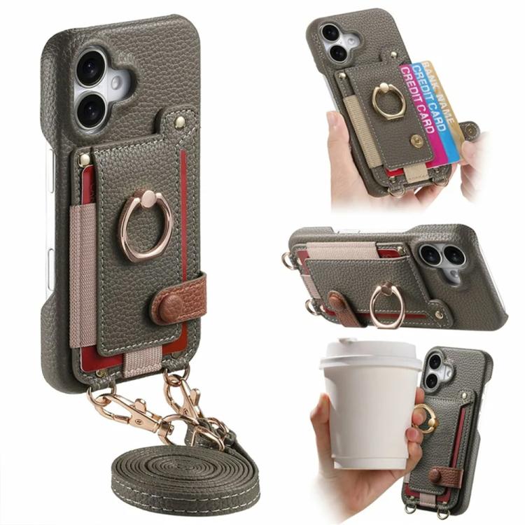 Custodia portafoglio in pelle vegana con anello per iPhone 16 Pro