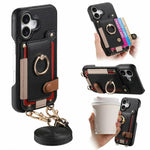 Custodia portafoglio in pelle vegana con anello per iPhone 16 Pro