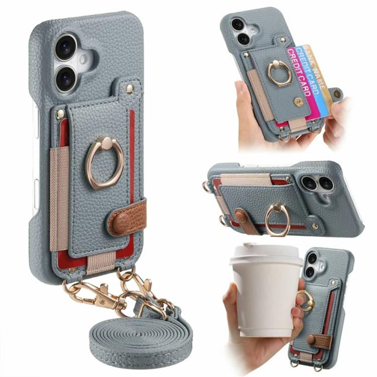 Custodia portafoglio in pelle vegana con anello per iPhone 16 Pro