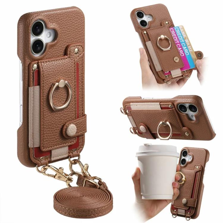 Custodia portafoglio in pelle vegana con anello per iPhone 16 Pro