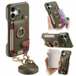 Custodia portafoglio in pelle vegana con anello per iPhone 16 Pro