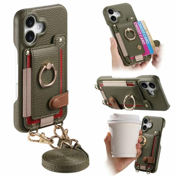 Custodia portafoglio in pelle vegana con anello per iPhone 16 Pro