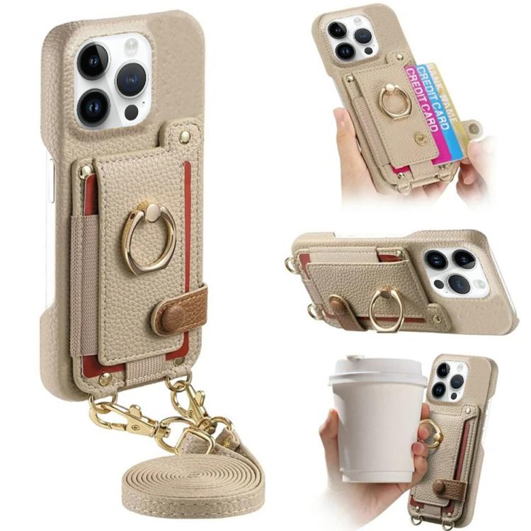 Custodia portafoglio in pelle vegana con anello per iPhone 15 Pro