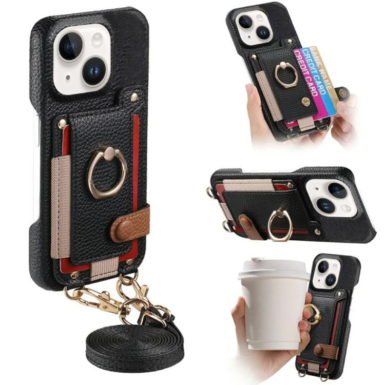 Custodia portafoglio in pelle vegana con anello per iPhone 15 Pro