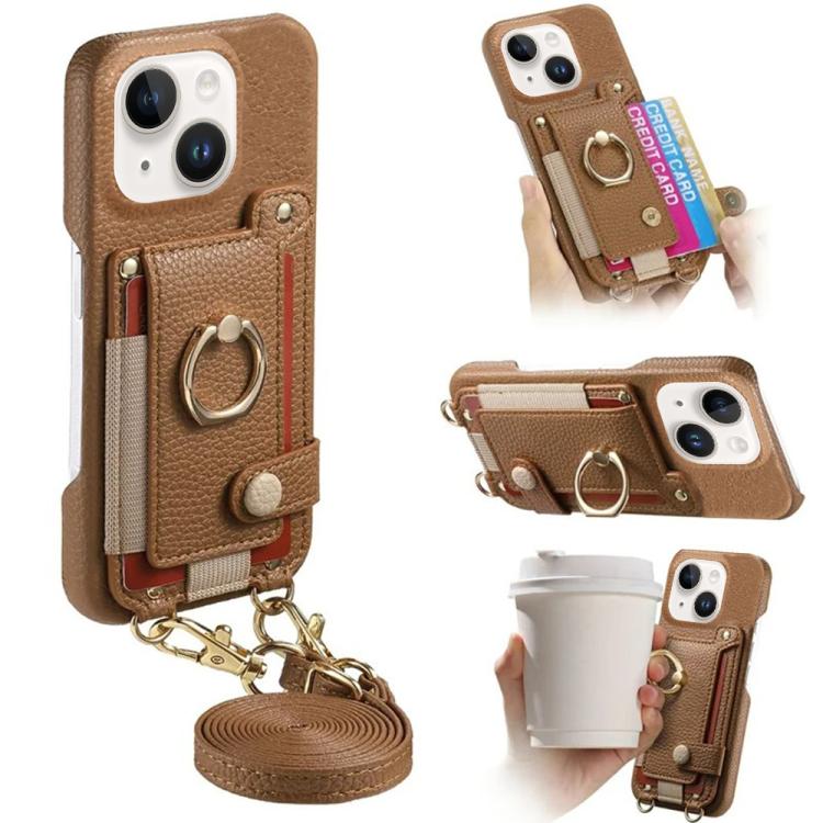 Custodia portafoglio in pelle vegana con anello per iPhone 15 Pro