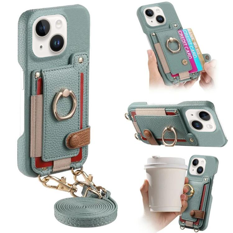 Custodia portafoglio in pelle vegana con anello per iPhone 13 Pro