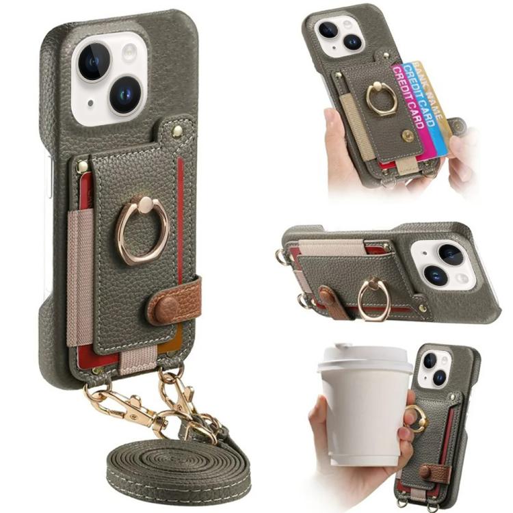 Custodia portafoglio in pelle vegana con anello per iPhone 13 Pro