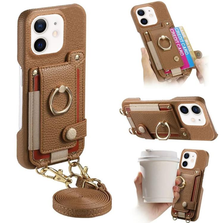 Custodia portafoglio effetto litchi in pelle vegana per iPhone