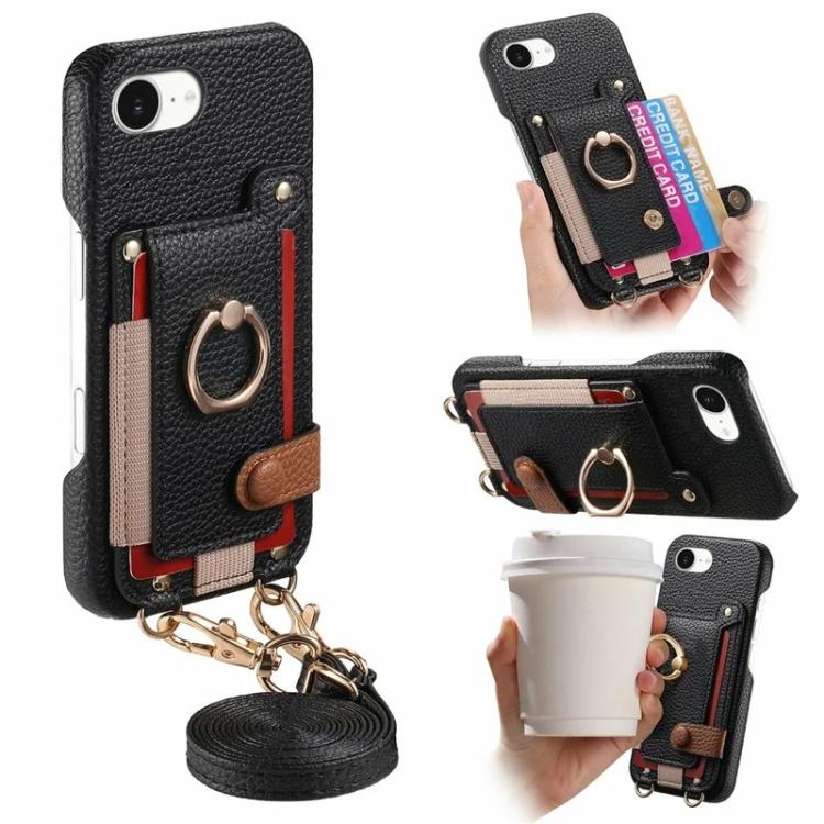 Custodia portafoglio in pelle vegana con anello per iPhone 14 Pro