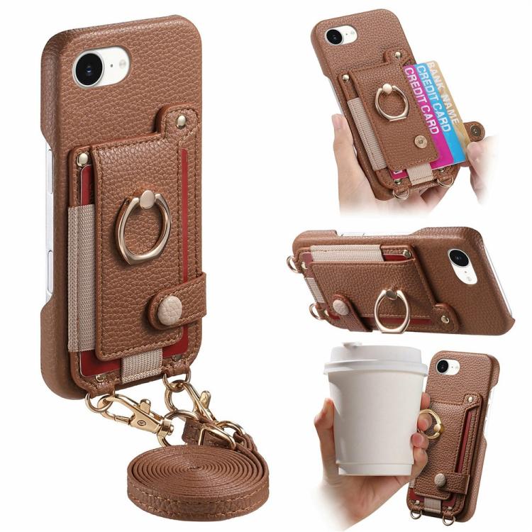 Custodia portafoglio in pelle vegana con anello per iPhone 14 Pro
